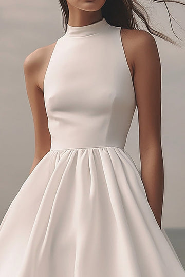 White A Line Halter Short Bridal Shower Dress
